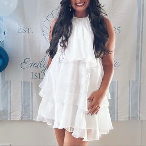 Backless halter white dress